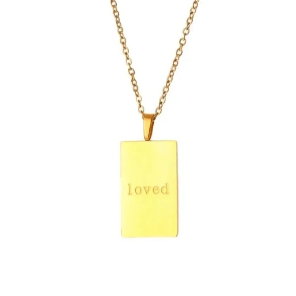 NEW 18K Gold Plated Stainless Steel Square LOVED Necklace